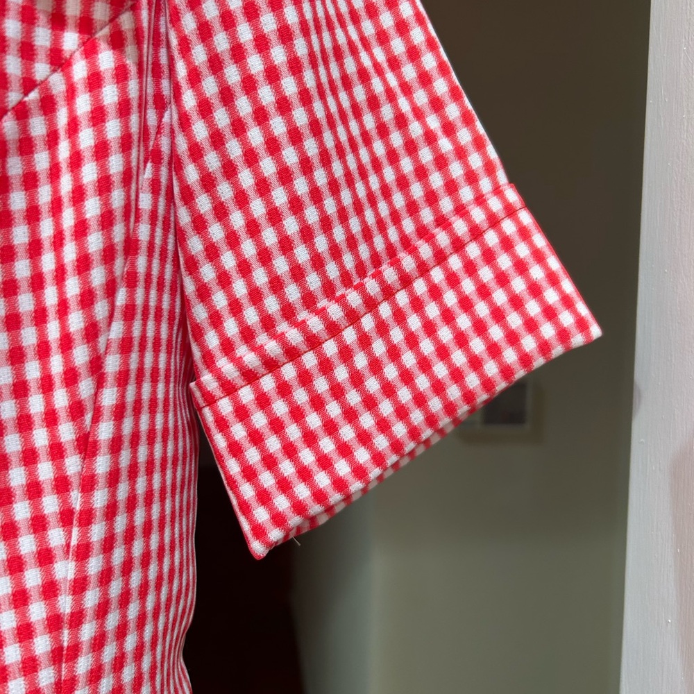 Vintage polyester dress red & white checked dress. Size tag missing. - Picture 4 of 5